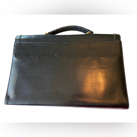 Vintage High End BELLE ROSE Black Leather Briefcase Attaché Purse Hand Bag RARE - Picture 2 of 16
